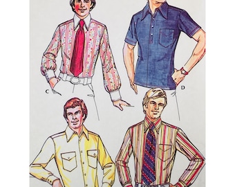 Patrón de costura vintage McCalls 3439 para camisa de vestir y deportiva de hombre, talla 44 de pecho, años 70.