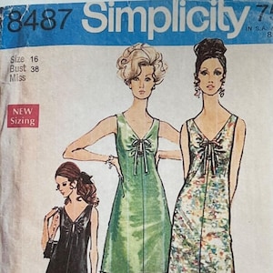 60-tals Simplicity 8487 Ärmlös kort eller maxiklänning Mönster Storlek 16 FF UTAN KUVERT