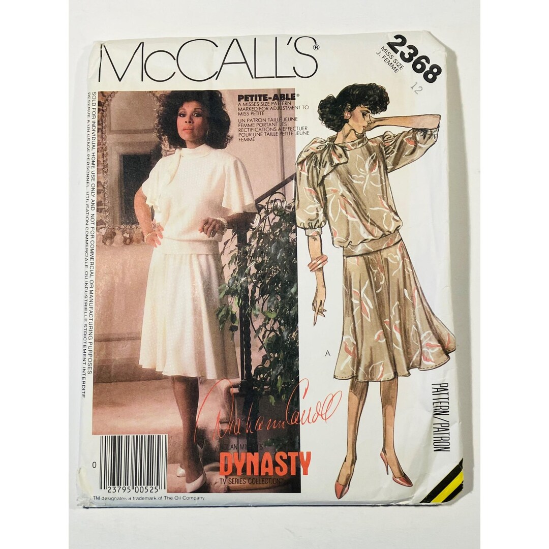 80s Mccall's 2368 B34 Diahann Carroll Dynasty Two Piece Dress Sewing ...