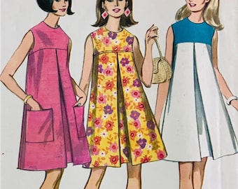 60s McCall's 8755 A-line Dress Vintage Pattern Inverted Pleat Sz 14 B34  CC