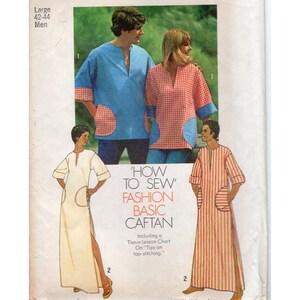 70s Simplicity 6835 Mens Caftan or Tunic Vintage Pattern Sewing Large 42-44 CC