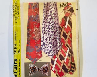 Patrón de costura vintage McCalls 2568 sin cortar para corbata ancha de 4" y 5" y pajarita para hombre de los años 70