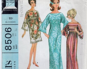 60s McCalls 8506 Misses Robe Caftan Pattern Kimono Sleeve Bateau Neck Bust 36 CC