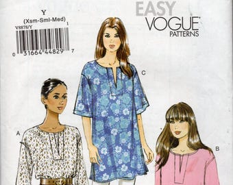 Very Easy Vogue V8878 Pullover Tunic Pattern Drop Shoulder Size XS SM MD Uncut