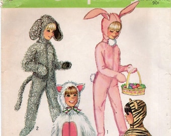 70s Simplicity 9050 Child Animal Costume Pattern Rabbit Dog Cat Tiger Sz 2 or 6 CC