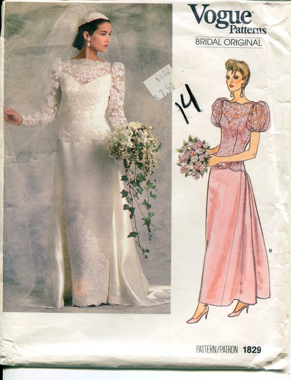 1980s Vogue 1829 Bridal Original Wedding Dress Sewing Pattern Etsy