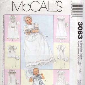 McCalls 3063 Infant Christening Gown Dress Rompers Bonnet Sewing Pattern FF
