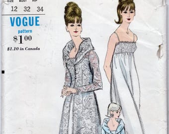 60s Vogue 6430 Nightgown & Robe Vintage Sewing Pattern Size 12 Bust 34 Uncut