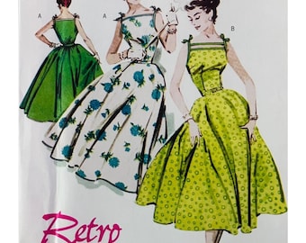 Patrón de costura retro Butterick B4513 para vestido de los años 50, reimpresión, con tirantes anudados en los hombros, tallas 6-12 FF