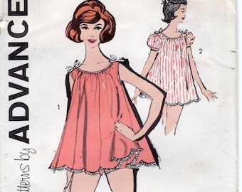 60s Advance 2739 Baby Doll Nighty Shortie Pajamas Sewing Pattern Sz 16 B36 Uncut