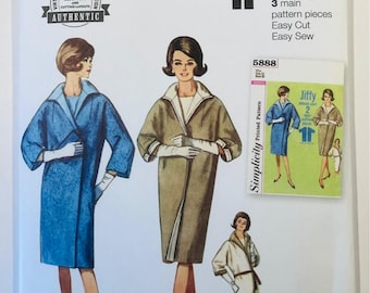 Patrón de costura Simplicity S9883 Vintage de los años 60 para abrigo reversible con cierre de gabardina (reimpresión) FF