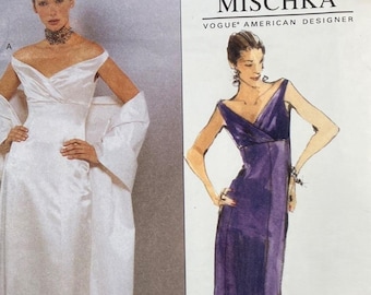 Patrón de costura vintage para vestido de noche y chal Badgley Mischka de la revista Vogue de los 90 (modelo 2134) CC