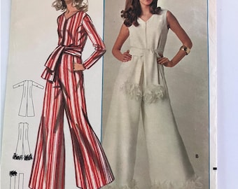 Patrón de costura vintage Butterick 4914 de los años 60 para mono y fajín con ribete de plumas, talla 12 UC