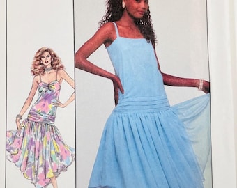 Patrón de vestido de fiesta Simplicity 8953 talla 16, cintura baja, bajo asimétrico, FF