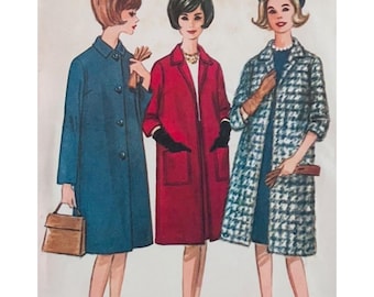 Patrón de costura vintage de los años 60 McCalls 7027 para abrigo con botones delanteros o bolso de mano, talla 14 B34 CC
