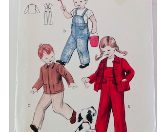 Patrón de costura vintage de los años 50 Butterick 6198 para peto y chaqueta infantil talla 2 CC