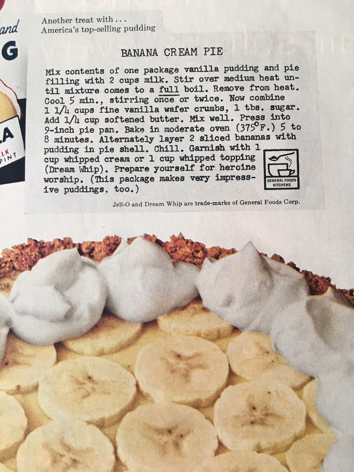 Jello Pudding and Pie Filling 1960s Vintage Magazine Ad Banana Etsy