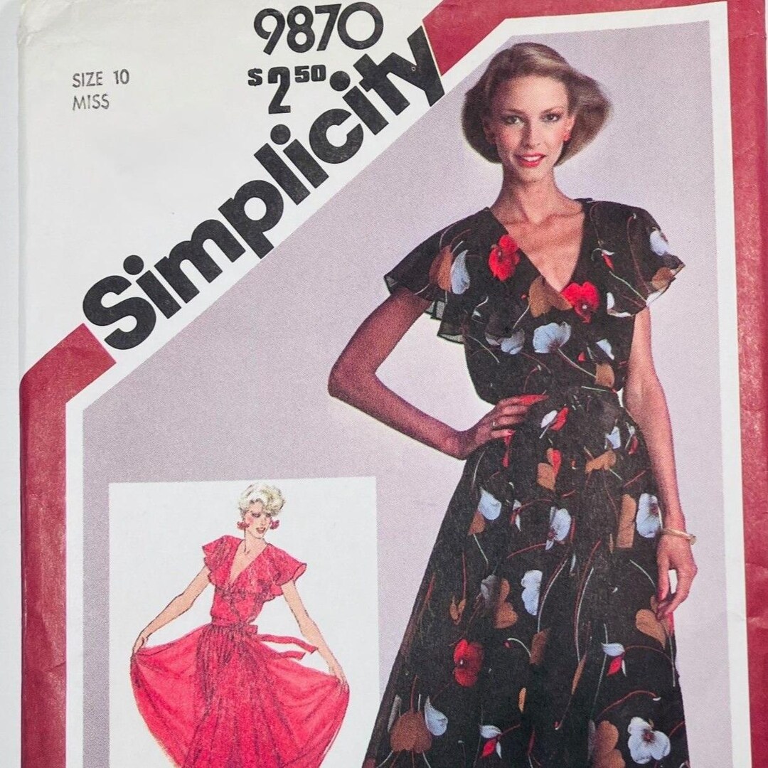 80s Simplicity 9870 Sz10 Dress Pattern Ruffle Collar Gathered Skirt 2 ...