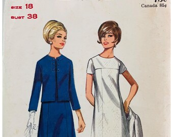 Patrón de costura Butterick 4428 de los años 60 para vestido de corte A y chaqueta tipo cárdigan, talla 18, B38 CC