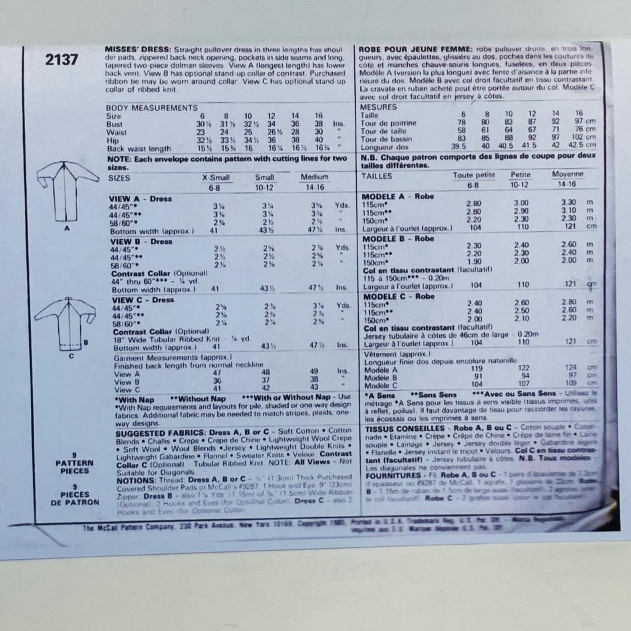 U-pick 1980s Sewing Patterns Butterick 4338 Mccalls 2137 Simplicity ...