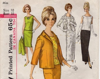 50s Simplicity 5206 Sleeveless Top Jacket Slim Skirt Pattern Sz 10 B31 CC READ