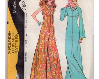70s McCalls 3192 Jumpsuit Pattern Wide Leg High Waist Bell Sleeves Sz 12 B34 CC