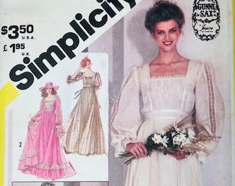 Patrón de vestido de novia Gunne Sax de Simplicity de los años 80, talla 14, B36, sin cortar FF