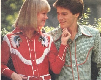 70s Butterick 5197 Misses Western Shirt Embroidery Transfer Fringe Size 12 FF