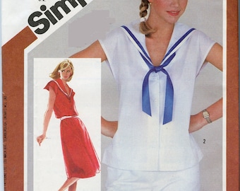 1980s Simplicity 5482 Misses Sailor Collar Pullover Dress or Top Vintage Sewing Pattern  Size 10 Bust 32.5 UNCUT