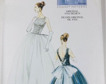 Patrón de reimpresión de vestido de noche de los años 50 de Vintage Vogue V8729 con lazo trasero extragrande FF