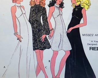 Patrón de costura para vestido bohemio de cintura imperio McCalls 3396, talla 12 B34, años 70. LEER