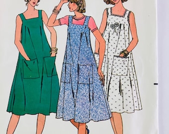 Patrón de costura Butterick 6103 para vestido de verano estilo tienda de campaña de los años 80 con bolsillos, talla pequeña (8-10 CC).