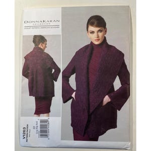 Vogue V1263 Sz 16-26 Donna Karan Jacket Wide Shawl Collar Pattern Uncut