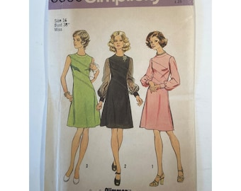 Patrón de costura Simplicity 6096 de los años 70, talla 16, B38, vestido con corpiño de costura diagonal FF