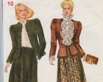 1980s Butterick 4016 Ellen Tracy Misses Dress Blouse Skirt Vintage Sewing Pattern Peplum Jacket Flared Skirt Size 10 Bust 32.5 UNCUT