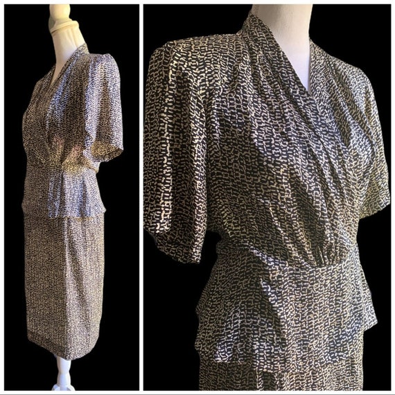 Vtg 40’s style Silk Skirt Blouse Set Small