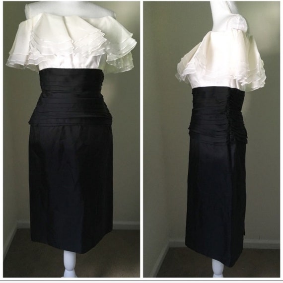 Vintage Tadashi Silk ruffle off-shoulder dress