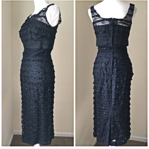 Vintage 40’s/50’s Black Tiered Lace Wiggle Dress