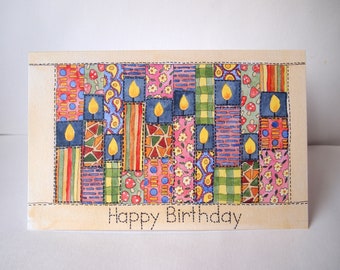 Unique Quilting Birthday Greeting Card, hand painted watercolor printed on quality card stock, sewing, seamstress, quilter, fabric lover