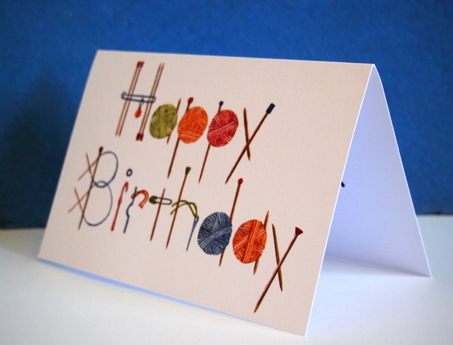 Knitting Happy Birthday Greeting Card Quality White Card Etsy