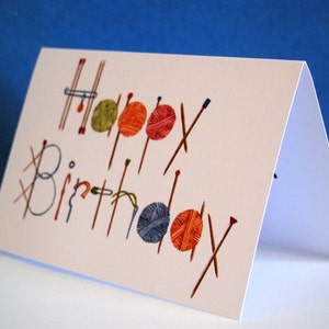 Tarjeta de felicitación de cumpleaños de punto, acuarela única pintada a mano impresa en cartulina de calidad, tejedor de regalo, crocheter, accesorio de tejido imagen 2