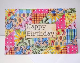 Unique Quilting Birthday Greeting Card, hand painted watercolor printed on quality card stock, sewing, seamstress, quilter, cross stitch