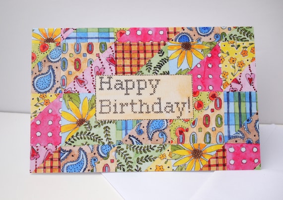 Unique Quilting Happy Birthday Greeting Card White Card