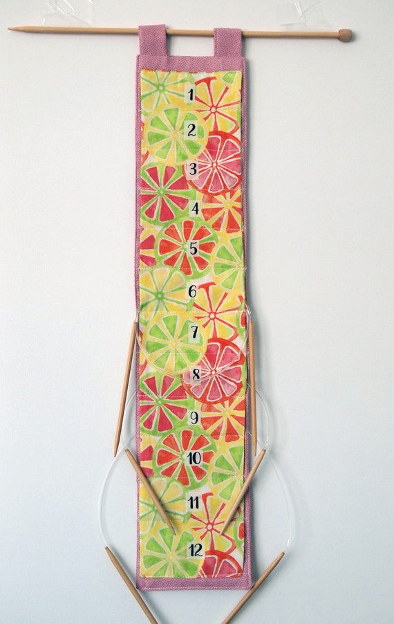 Wall Hanging Circular Knitting Needle Holder Store Organize Circulars Craft Storage Knitter Knitter Gift Original Citrus Fruit Fabric