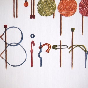 Tarjeta de felicitación de cumpleaños de punto, acuarela única pintada a mano impresa en cartulina de calidad, tejedor de regalo, crocheter, accesorio de tejido imagen 3