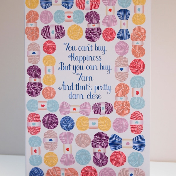 Knitting Birthday Card, unique original, printed on quality card stock, gift for knitter, crocheter, knitting accessory, yarn, indie card