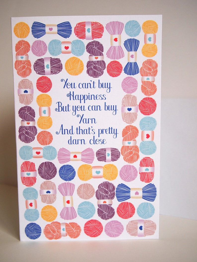 Knitting happy birthday greeting card linen card stock 5X7 image 0