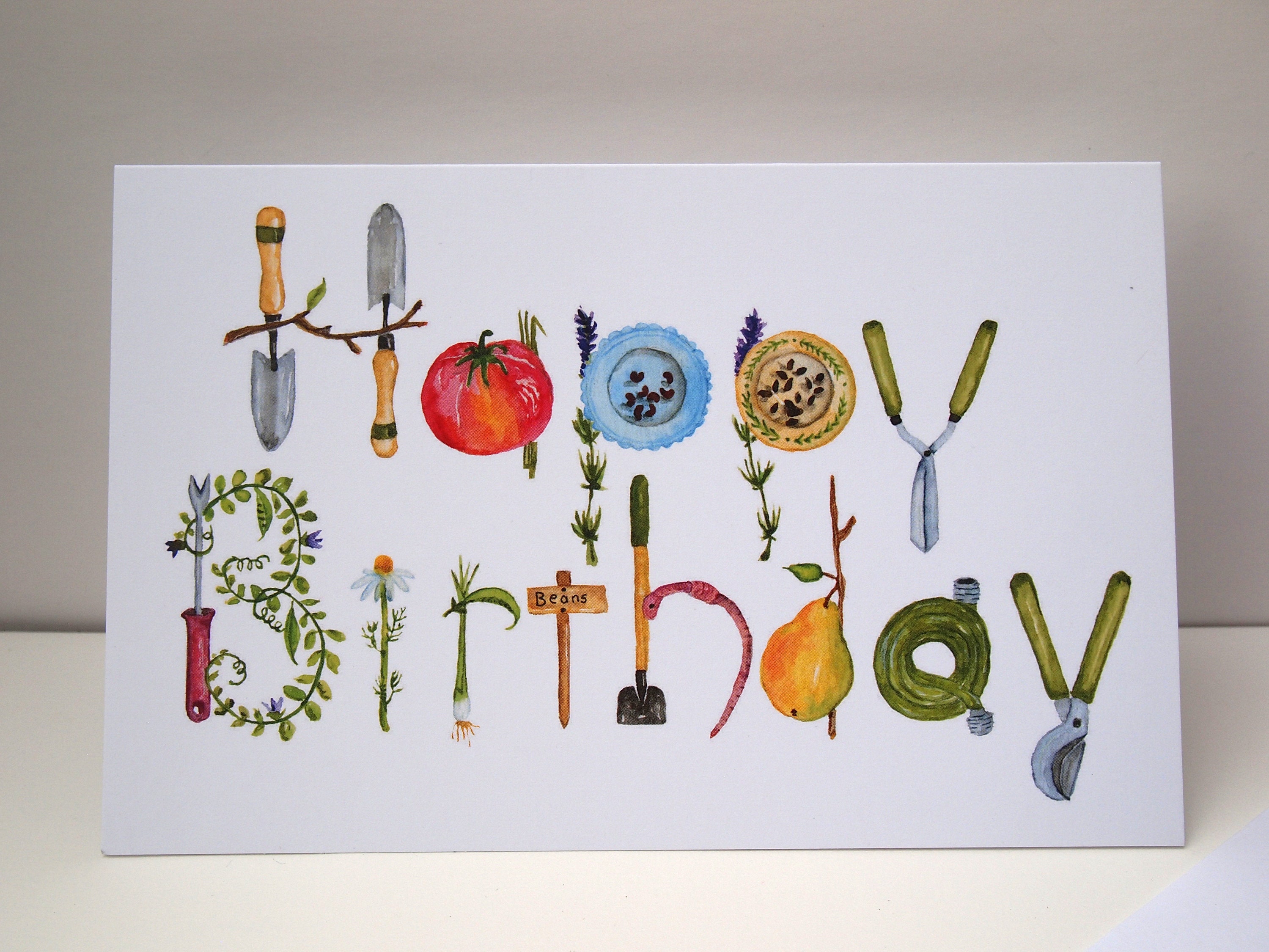 Gardening Happy Birthday Greeting Card White Card Stock 5 X Etsy Hong