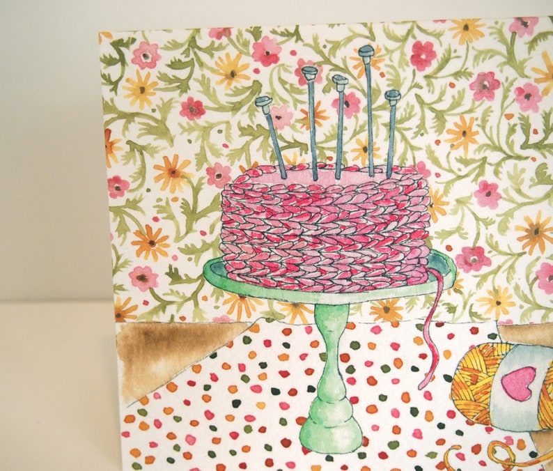 Knitting Happy Birthday Greeting Card white linen card stock Etsy