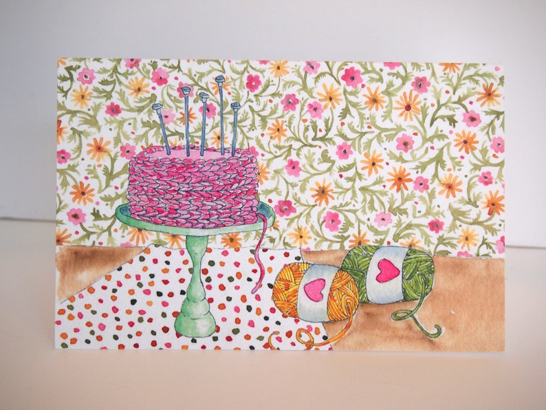Knitting Happy Birthday Greeting Card white linen card stock Etsy